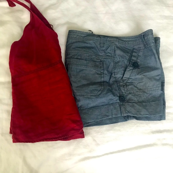 Co-ordinate Rust Red Old-Navy Linen Halter & Blue H&M shorts. All barely worn. - Picture 4 of 11